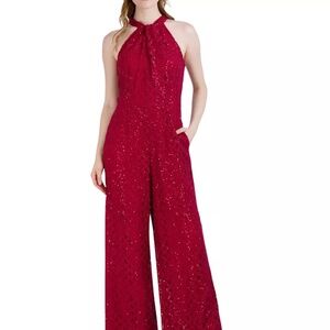 julia jordan Women's Sequin-Lace Halter Twist-Neck Jumpsuit